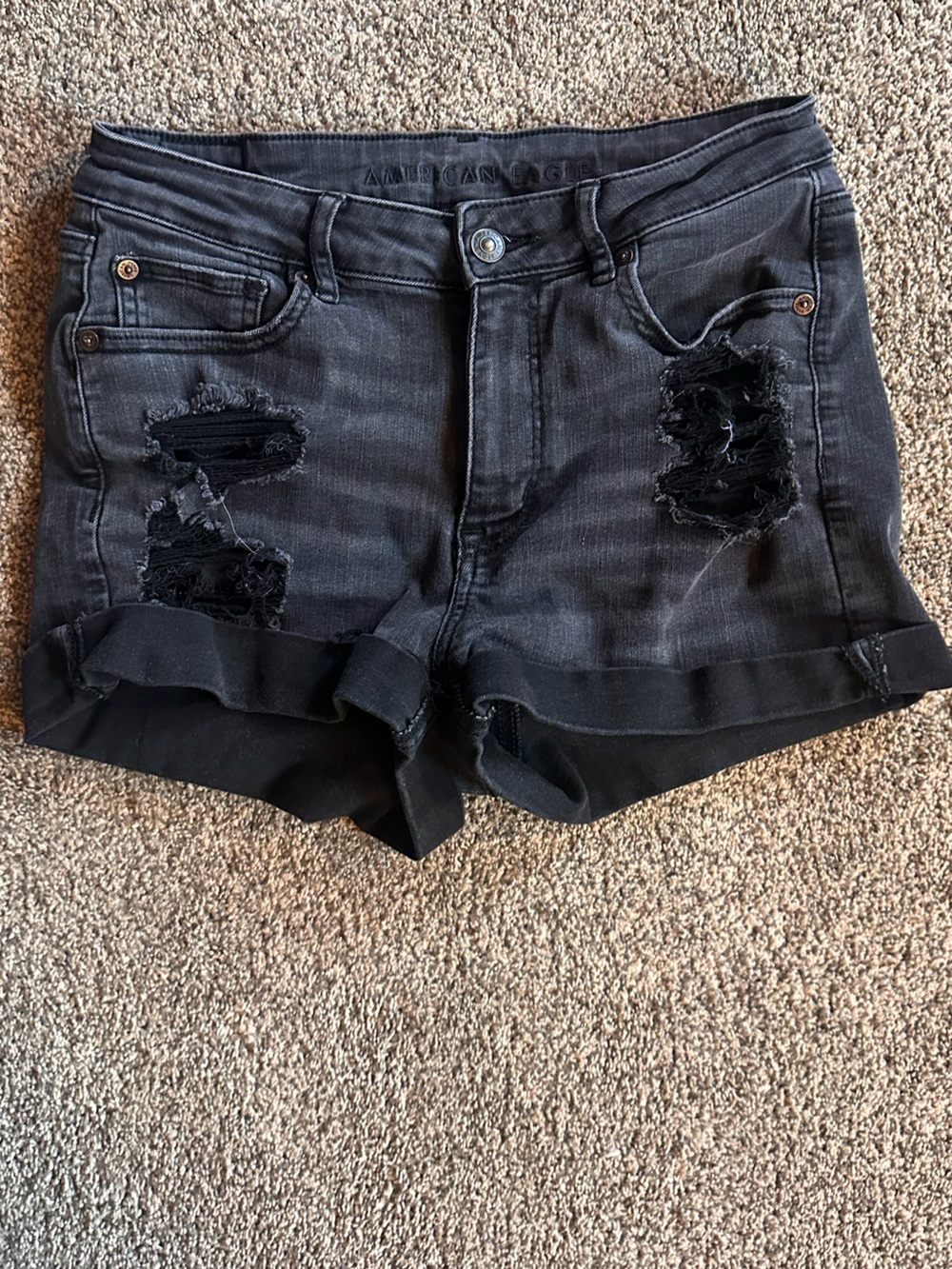 American Eagle Outfitters Black Washed Denim Distressed Next Level StretchShorts